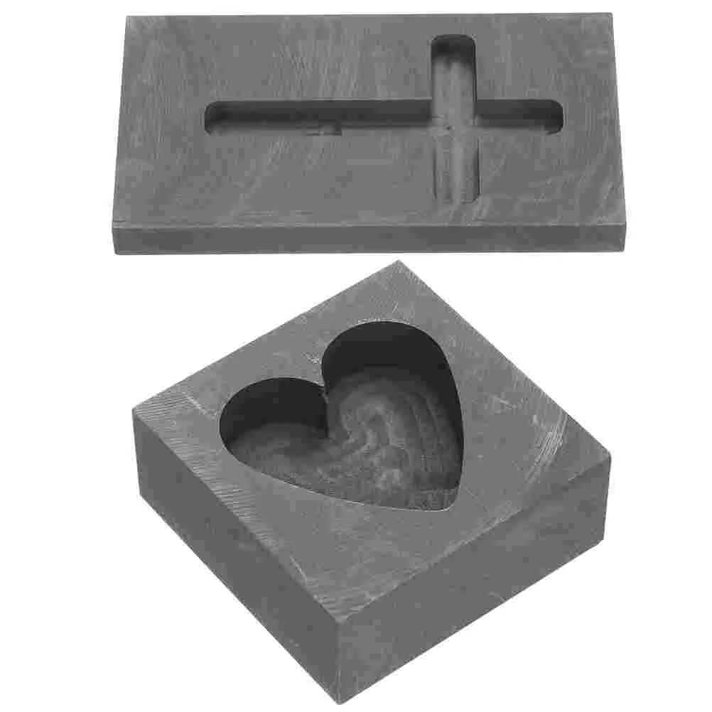 2 ชิ้น Graphite Ingot แม่พิมพ์ทองเงินทองแดงทองเหลืองสังกะสีรูปหัวใจ 2 ชิ้น Cross Casting แม่พิมพ์สําหรับเค้ก