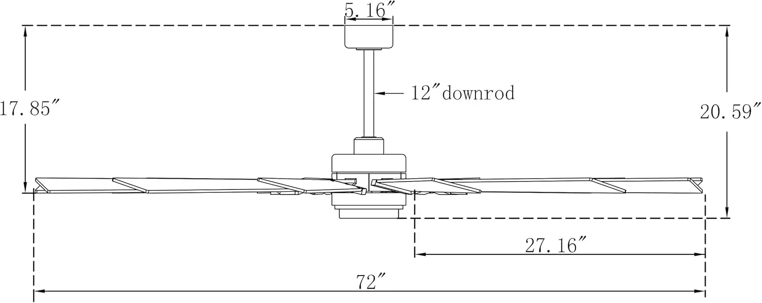 72-Zoll-Deckenventilator mit 12 Flügeln für den Innenbereich, Licht und Fernbedienung, umkehrbarer geräuschloser Gleichstrommotor, 110 V ETL-gelistet für Wohnzimmer, Esszimmer