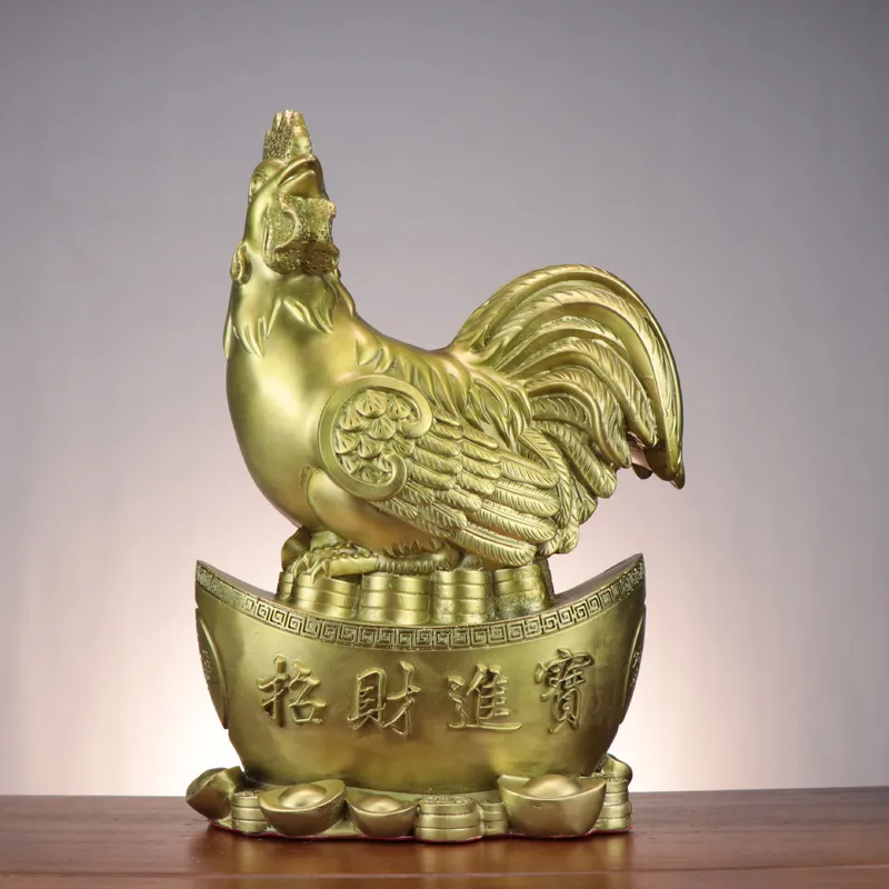 Copper , pure brass ingot , handcrafted home decor, zodiac animal figurine, auspicious rooster, male and