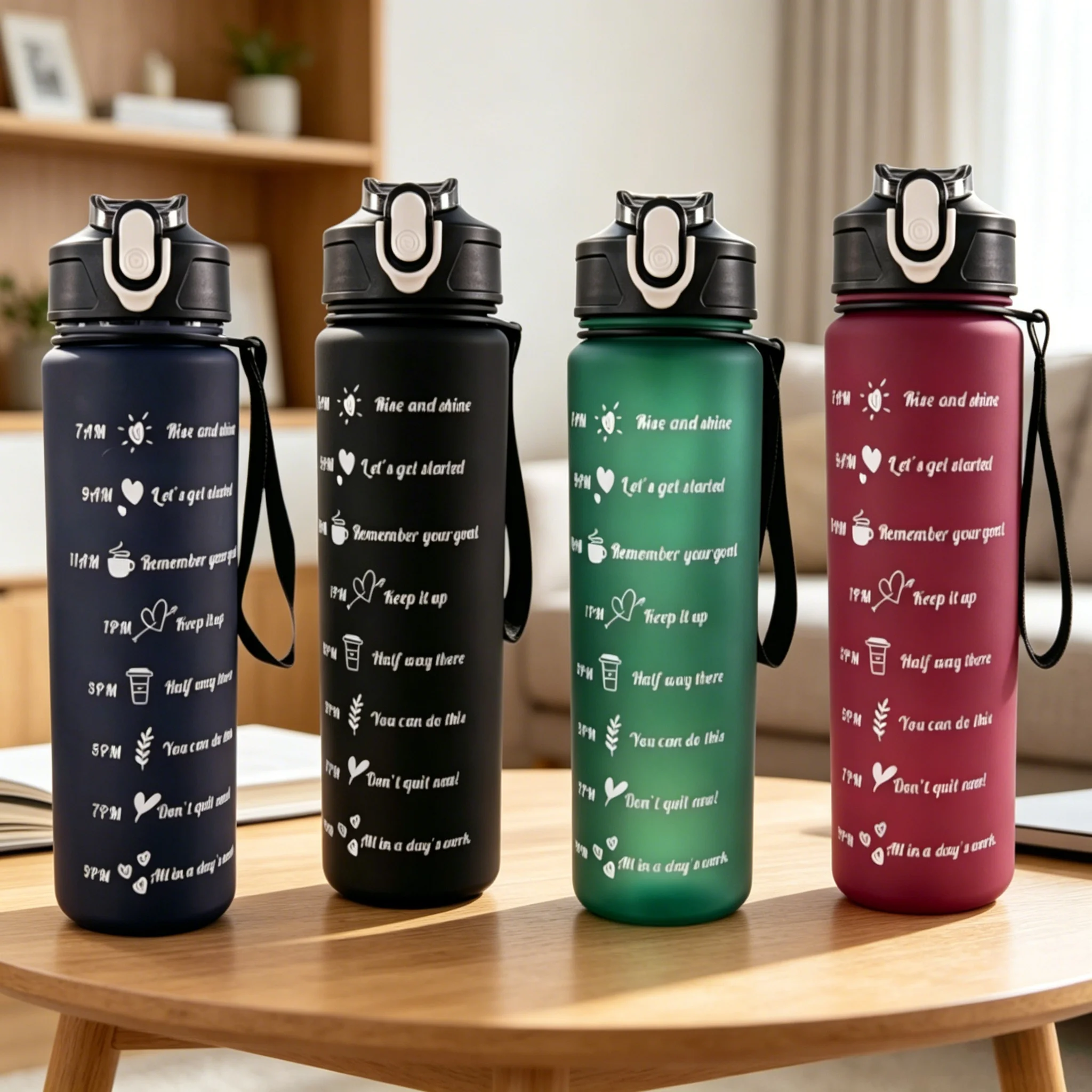Frosted Motivational Scale Water Bottle, Transparent Stylish Cup, Lightweight Leakproof Reusable for Sports Fitness Study, Daily