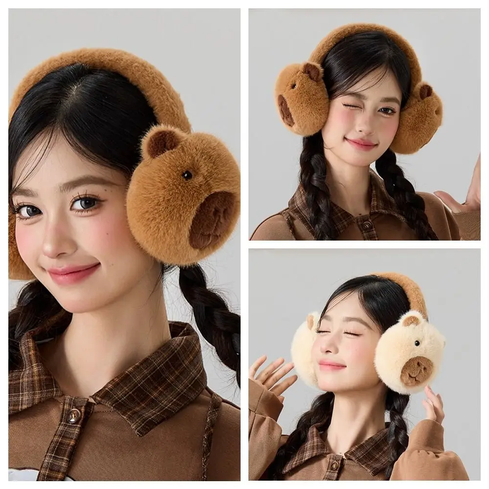 แฟชั่นการ์ตูน Capybara Plush Earmuffs Thicken อุ่นฤดูหนาวฝาครอบหูหูอุ่น Windproof พับ Earflap สาว