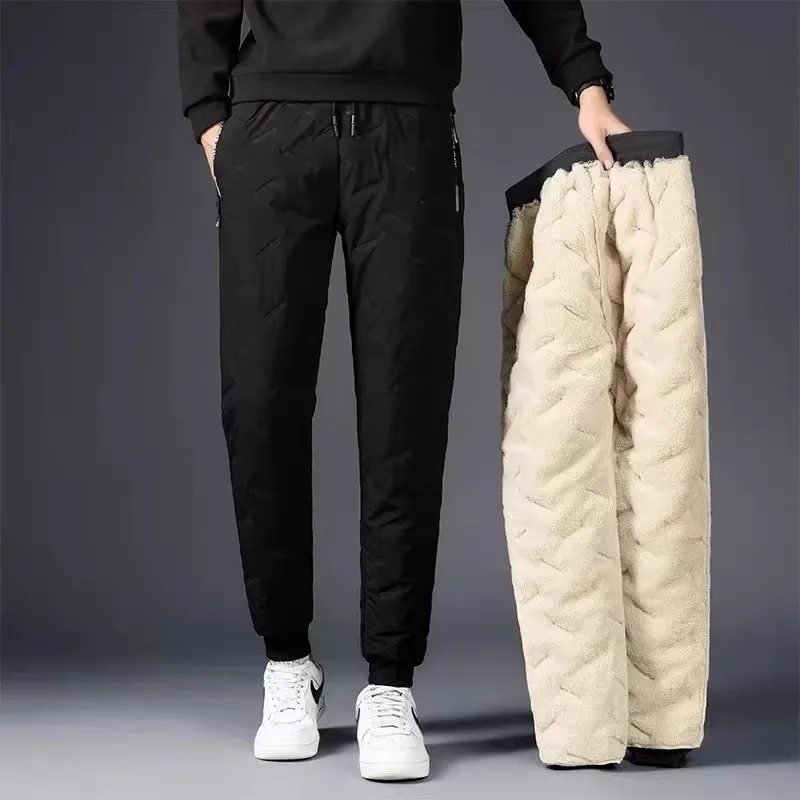 Clearance Leak-Picking Autumn and Winter Berber Fleece Warm Pants Men's Fleece-lined Thickened Windproof and Cold-Proof Blaze...