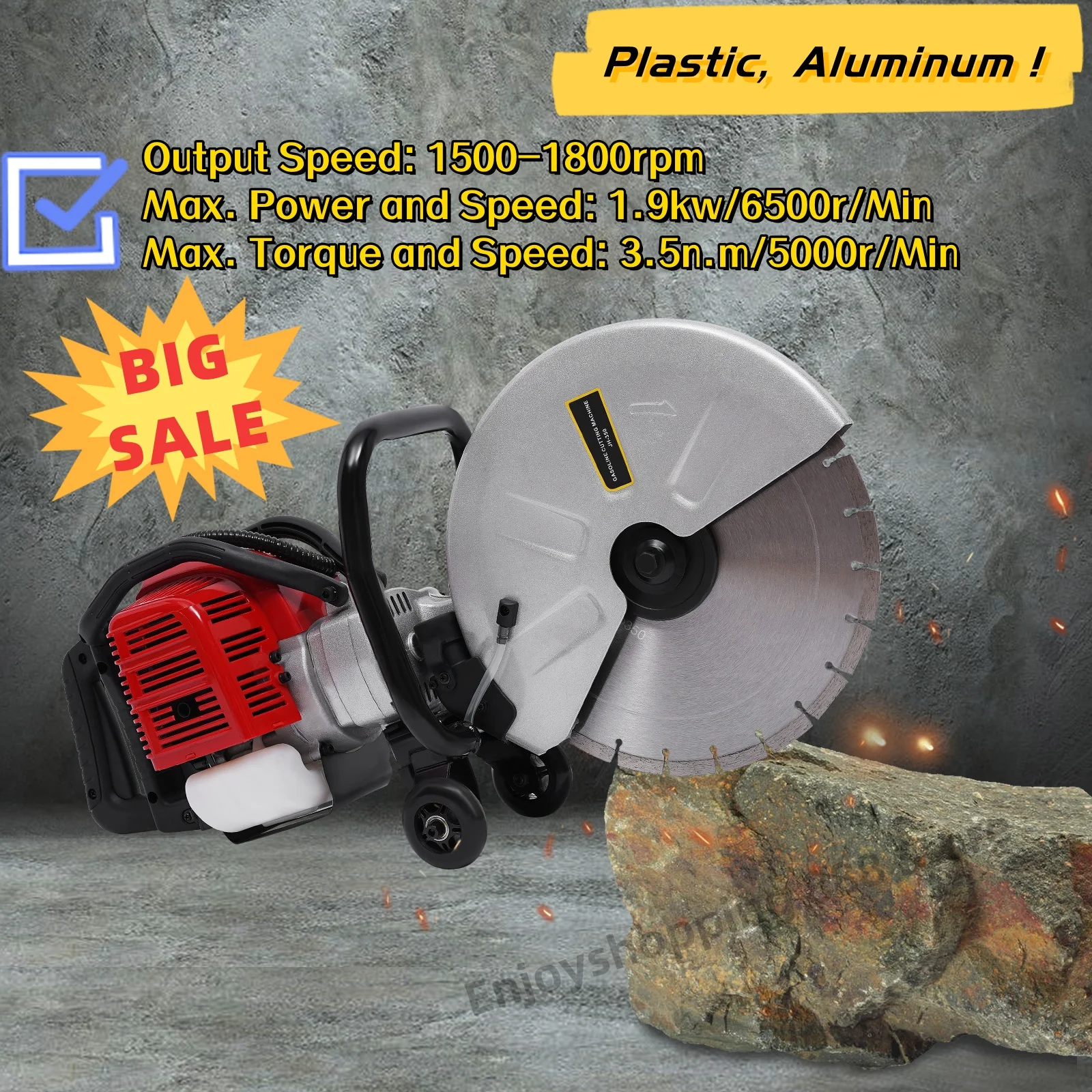 2 Stroke 52 CC Gas Concrete Cut off Saw Cement Masonry Wet Dry Saw Cutter Blade