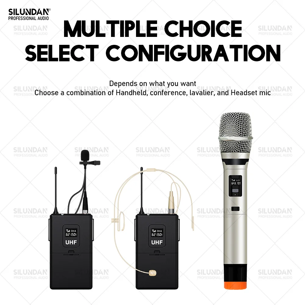Microfono Wireless professionale a 4 canali auricolare Lavalier portatile Karaoke UHF 80M di distanza per riunioni di famiglia Stage