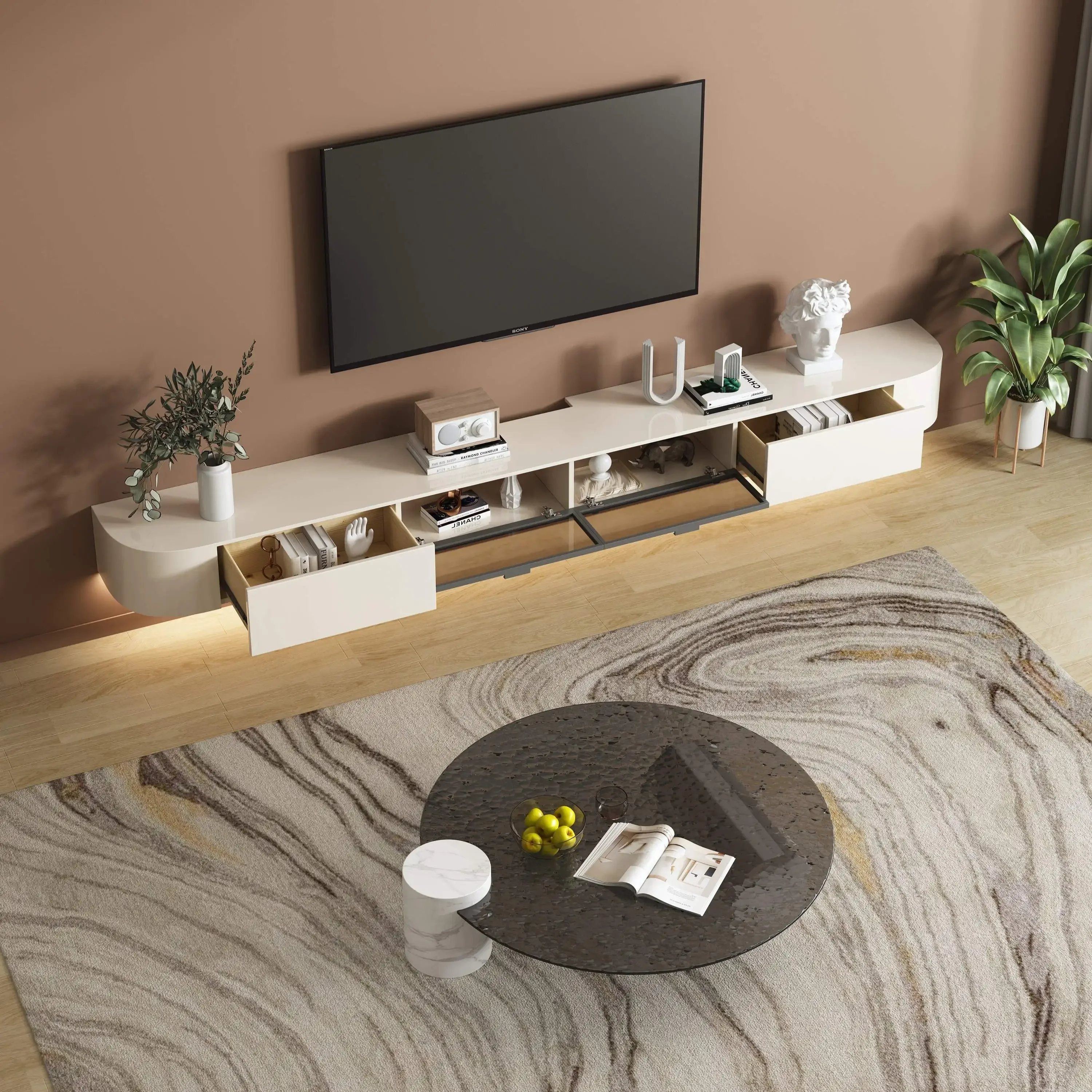 

A Bestseller Light Luxury Slate Glass Coffee Table TV Stand