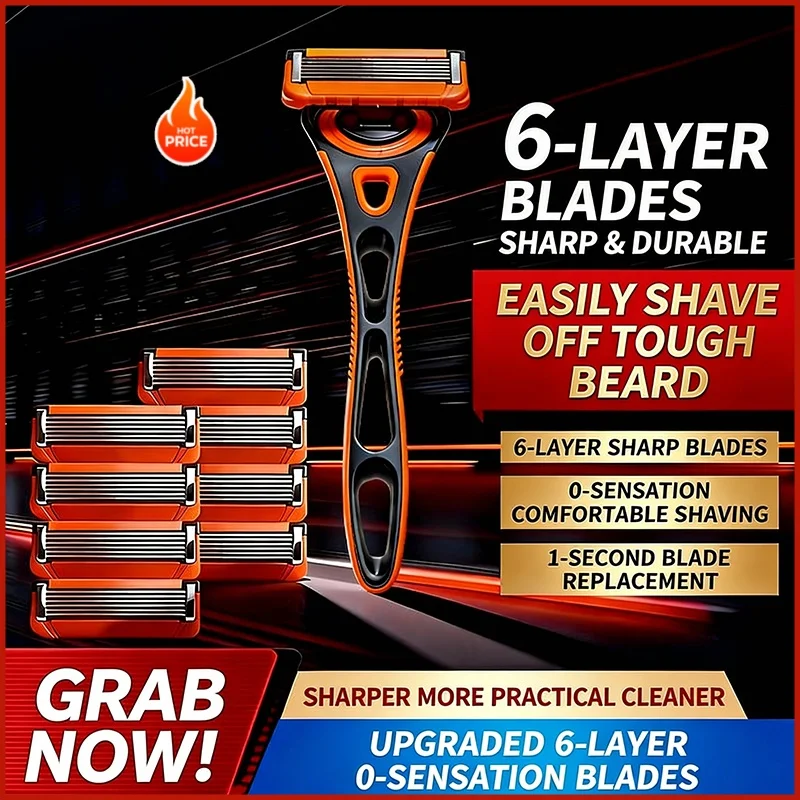 4/8/12/16/20 PCS Razors Blade Refills, 6-Layer Stainless Steel Replacement Heads, Men‘s Face & Body Safety Smooth Razor Gift Set