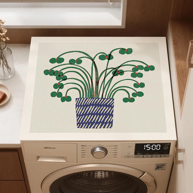 VIKAMA Abstract Mushroom Floral Washing Machine Top Mat Color Block Plant Waterproof Anti Dust Pad For Laundry Dryer Cabinet