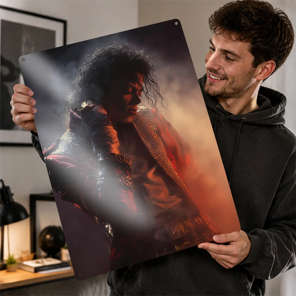 Michael Jackson In Sparkling Jacket Textured Poster Customized Metal Tin Sign Concert Spotlight Wall Art Made For Music Lovers