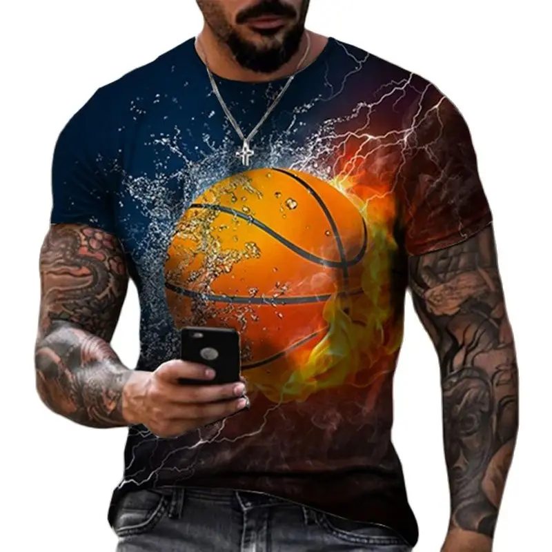 Fashion Basketball Graphic Print Men's Passion Sports Style Outdoor Round Neck Short Sleeve Quick Dry Casual Daily Loose T-shirt