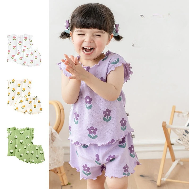 

Children's Clothing Sets Flower Print Short Sleeve Top + Shorts 2pcs Sets Kids Clothes Girls Baby Girl Outfit Set