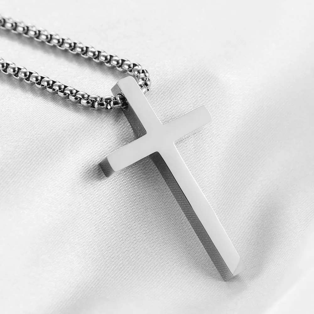 Halskette mit Kreuzanhänger aus Edelstahl für Herren, minimalistische Kette in Gold- oder Silberfarbe, Gebetskette für Damen, modischer Schmuck. – Detail 6