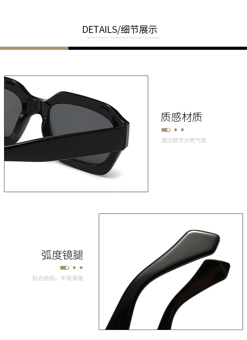 Neu eingetroffene Vintage-Sonnenbrille mit quadratischer Form für Damen und Herren, Sonnenbrille mit konkaver Oberfläche, Damen- und Herrenbrille – Detail 16