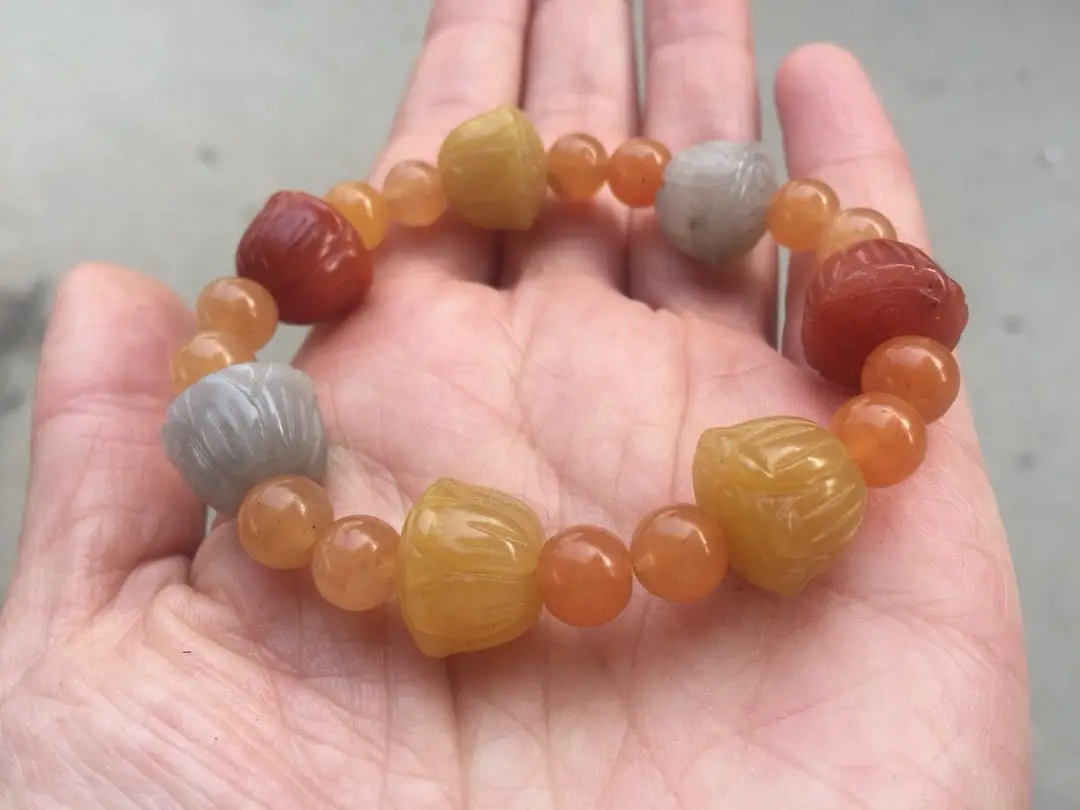 Genuine Xinjiang colored jade gold silk jade lotus pod bracelet, natural jade bracelet, men's and women's jewelry.