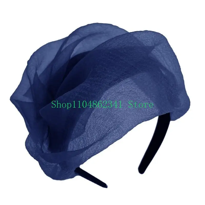 

652F High Skull Ruffle Headband French Crape Half Hat Thin Hairhoop Female Teaparty White Hair Covering Formal Hair Ornament