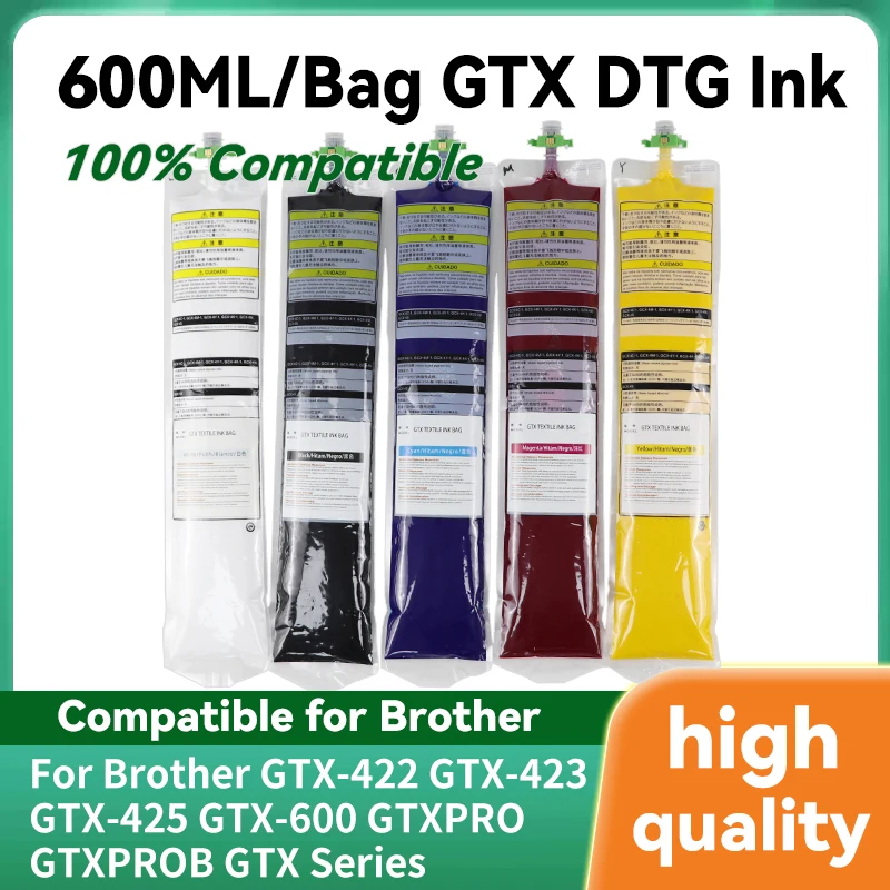Textile White Ink Bag With One Time Chip DTG Ink 600ML/Bag GTX Ink Bag For Brother GTX-423 GTX-422 GTX-425 GTXPRO Series Printer