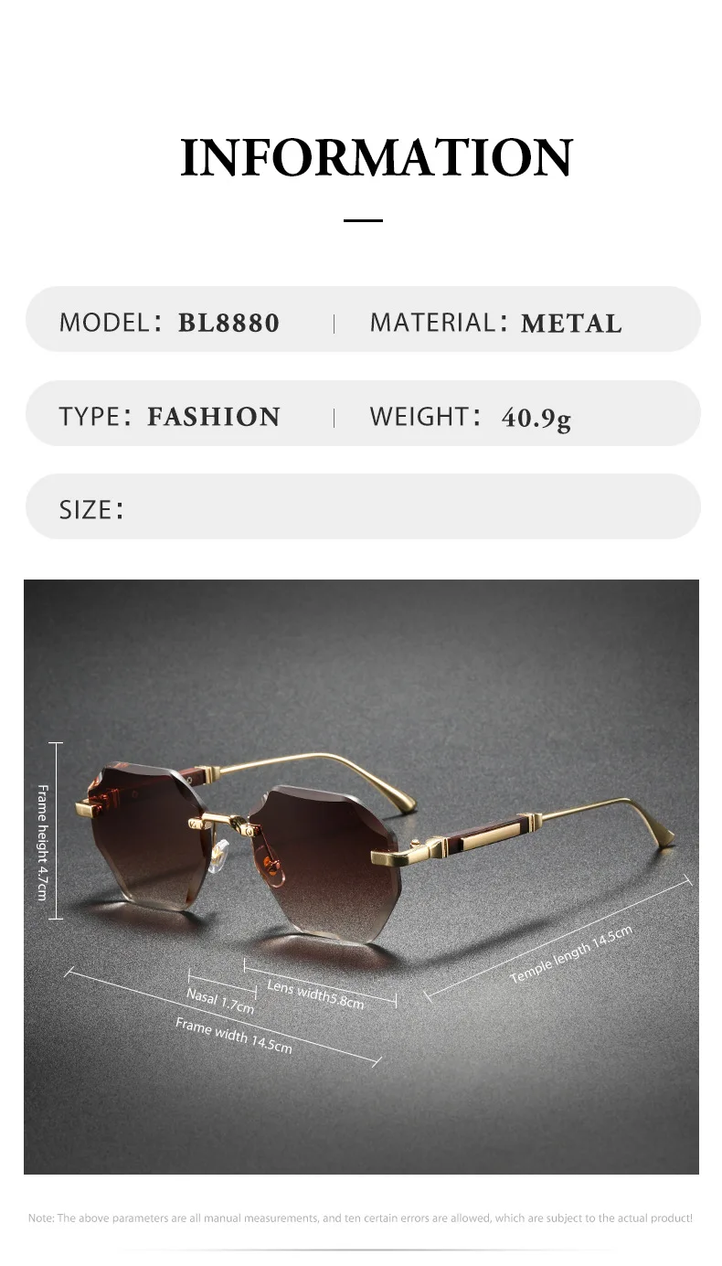 2025 neue Mann Frau Sonnenbrillen Mode Unisex Randlose Sonnenbrille Vielseitig UV400 Brillen Im Freien Fahren Trend C8880-1 – Detail 12