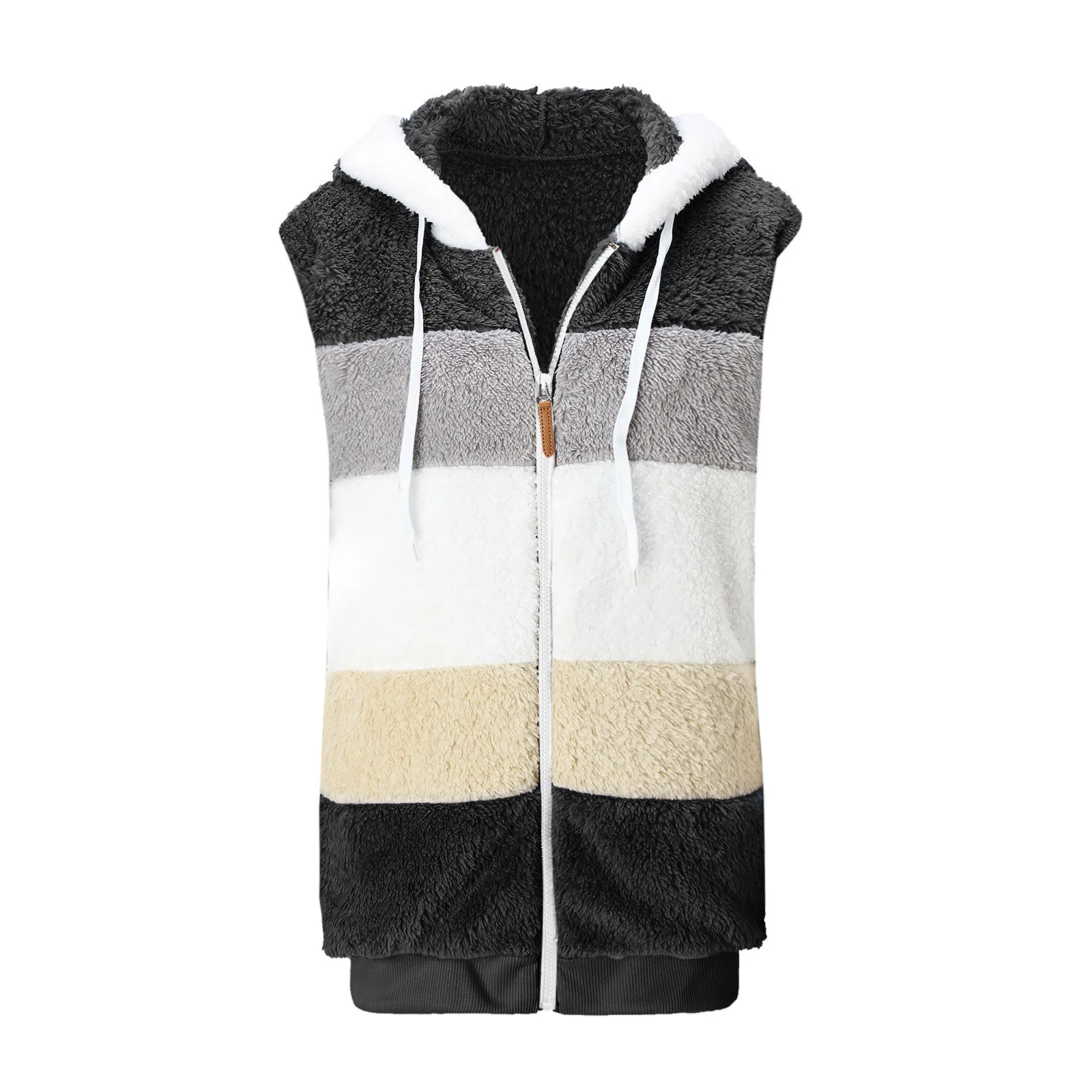 Giacche di peluche senza maniche da donna Casual Color Block peluche con cerniera gilet con cappuccio capispalla allentata camicetta calda gilet Plus Size 5XL