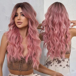 Onenonly rosa perucas de onda longa com franja peruca cosplay para mulheres perucas sintéticas alta qualidade festa natural resistente ao calor do cabelo