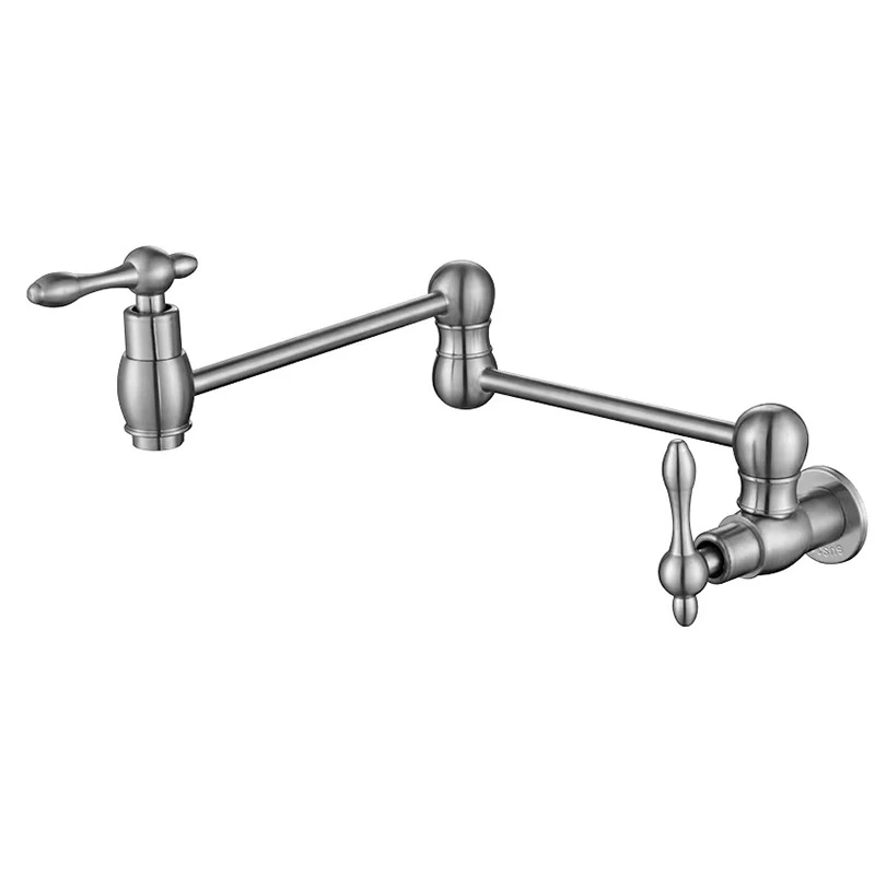 

Single Hole Kitchen Folding Sink Faucet Wall Mounted Single Cold Pot Filler Tap Double Joint Swing Arm Pot Filler Faucet brushed