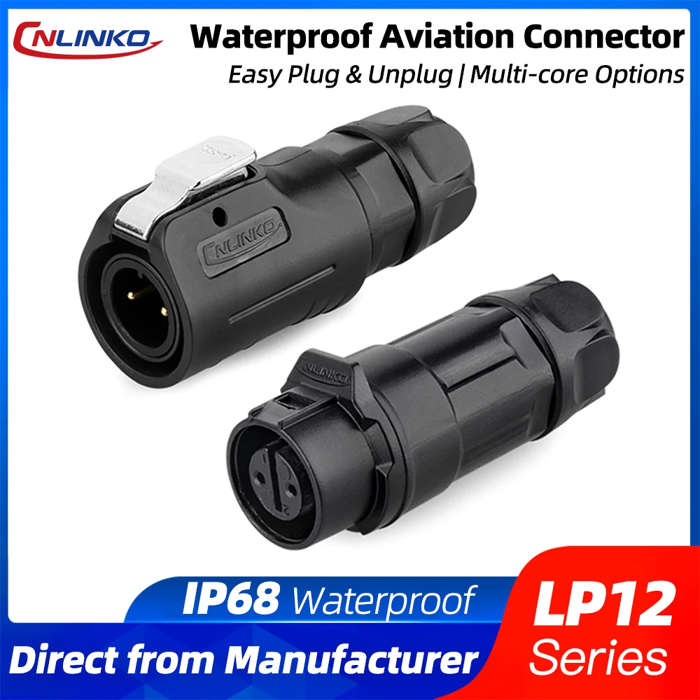 CNLINKO M12 IP68 Circular Connector Solder Type Quick Lock Male/Female Inline Set Cable-to-Cable for Marine & Outdoor Industrial