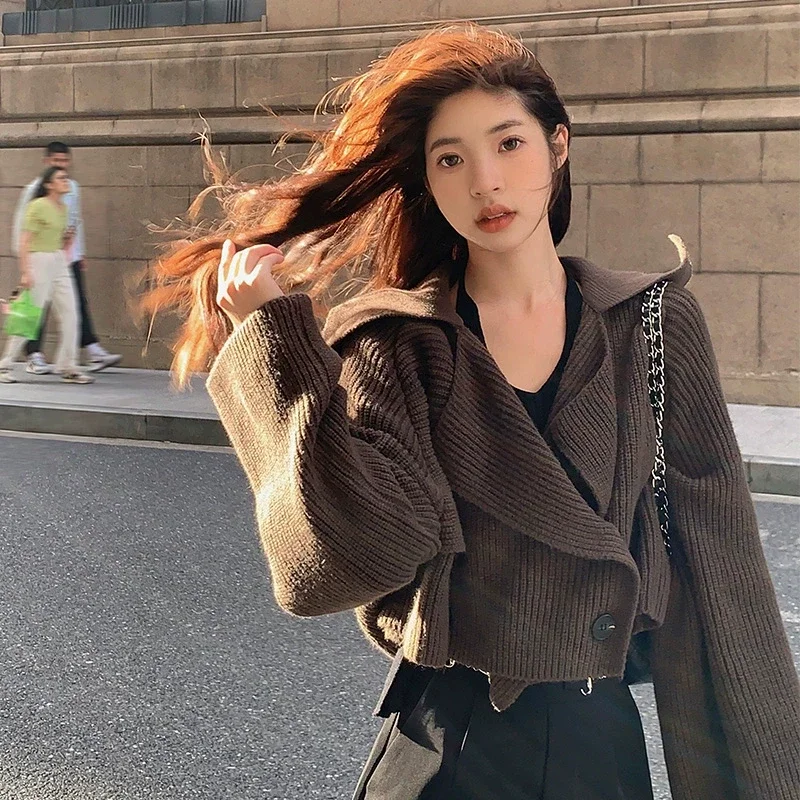 

Женская одежда, повседневная мода, топы Y2k, двубортный вязаный корейский свитер, пальто, Ropa Mujer
