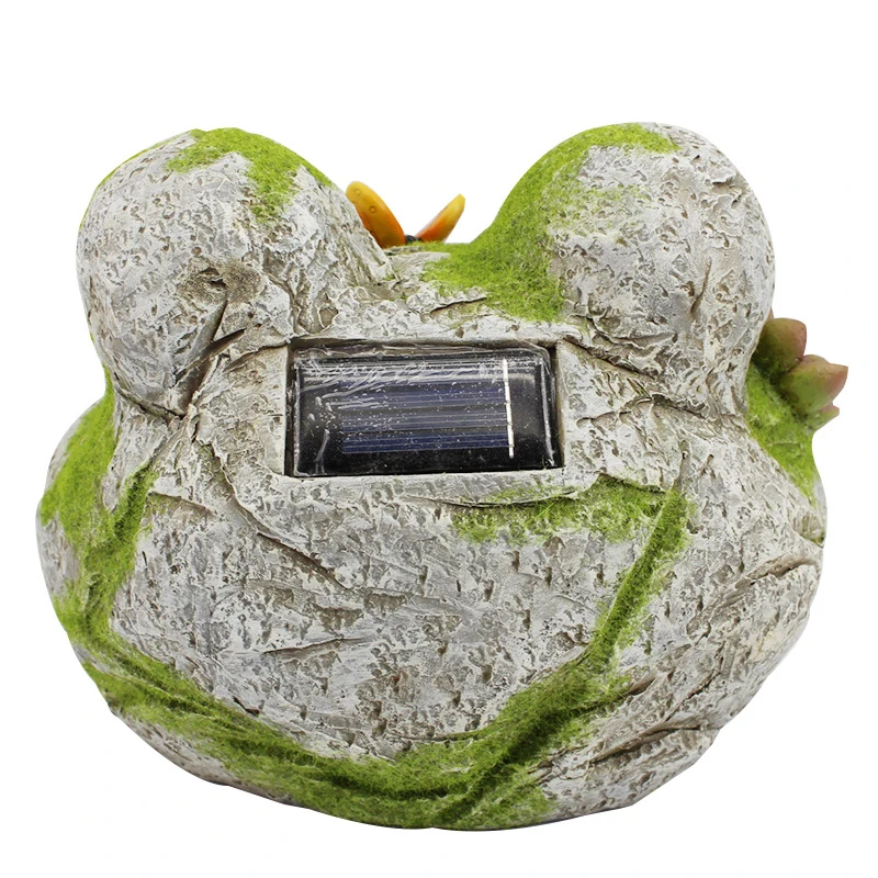 Artificial Frog Statue with Craft Flocking, Resin Craft, Outdoor Garden Solar-Powered Animal Decoration