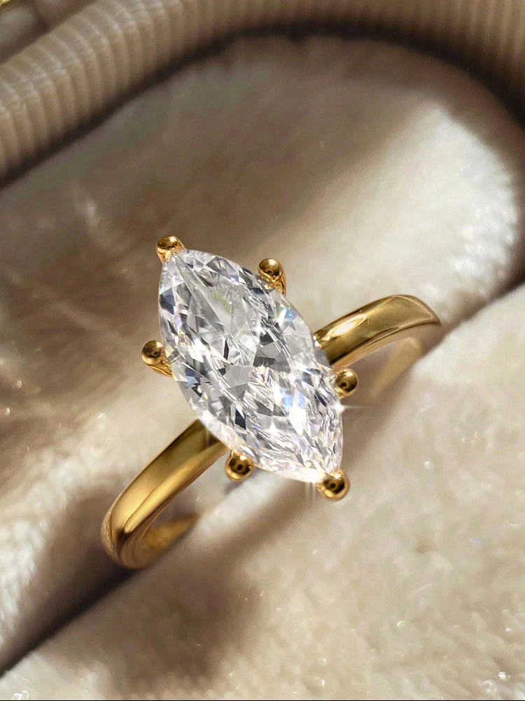 925 Sterling Silber Schlichter klassischer 2-Karat-Pferdeauge-Zirkon-Ring für Frauen, Verlobung, Hochzeit, luxuriöser, hochwertiger edler Schmuck