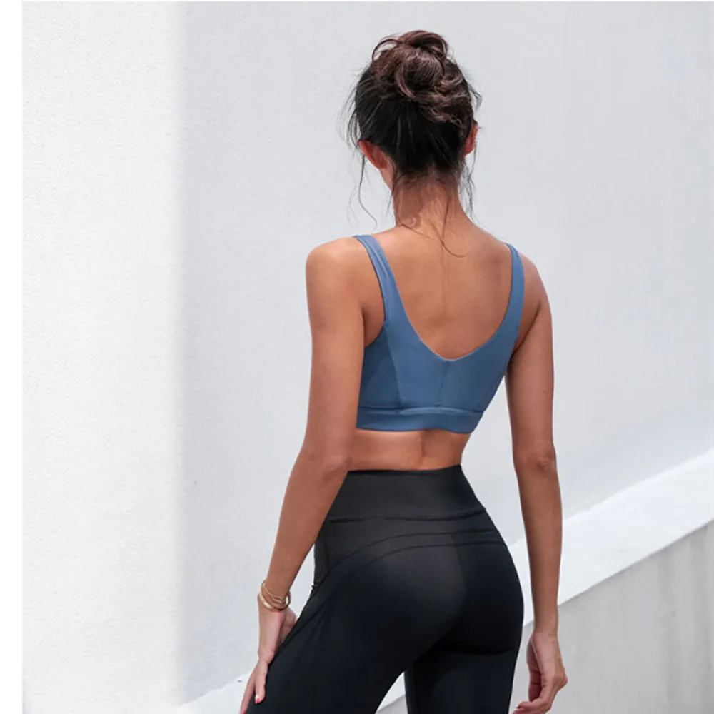 Yushuhua Cross Design Women Sports Bra Sexy U Back Yoga Top Shockproof Gather Running Bra Gym Fitness Exercise Underwear