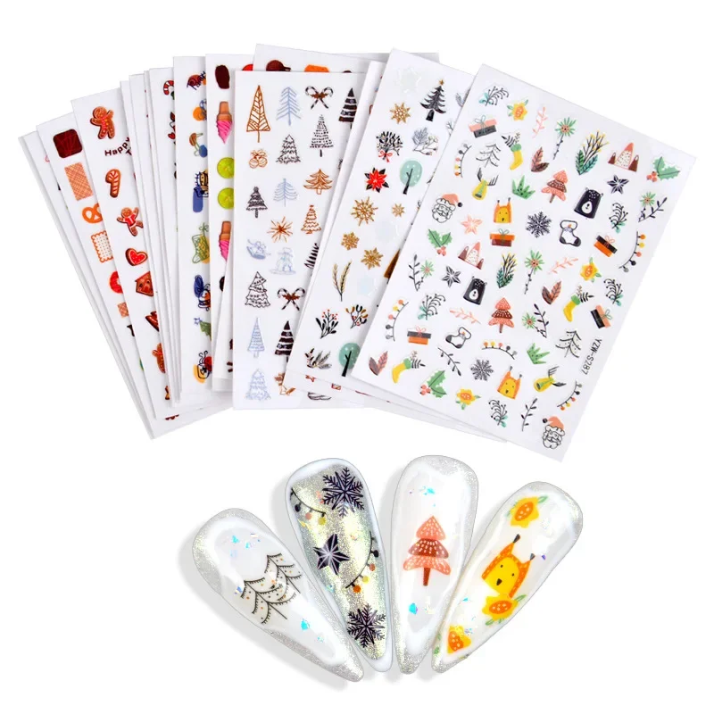 1 قطعة عيد الميلاد عيد الميلاد مسمار الفن ملصقات دونات الكوكيز النساء الفتيات ملصقات الأظافر الشارات الحب القلب مسمار ملصق ملصق أدوات ديكور