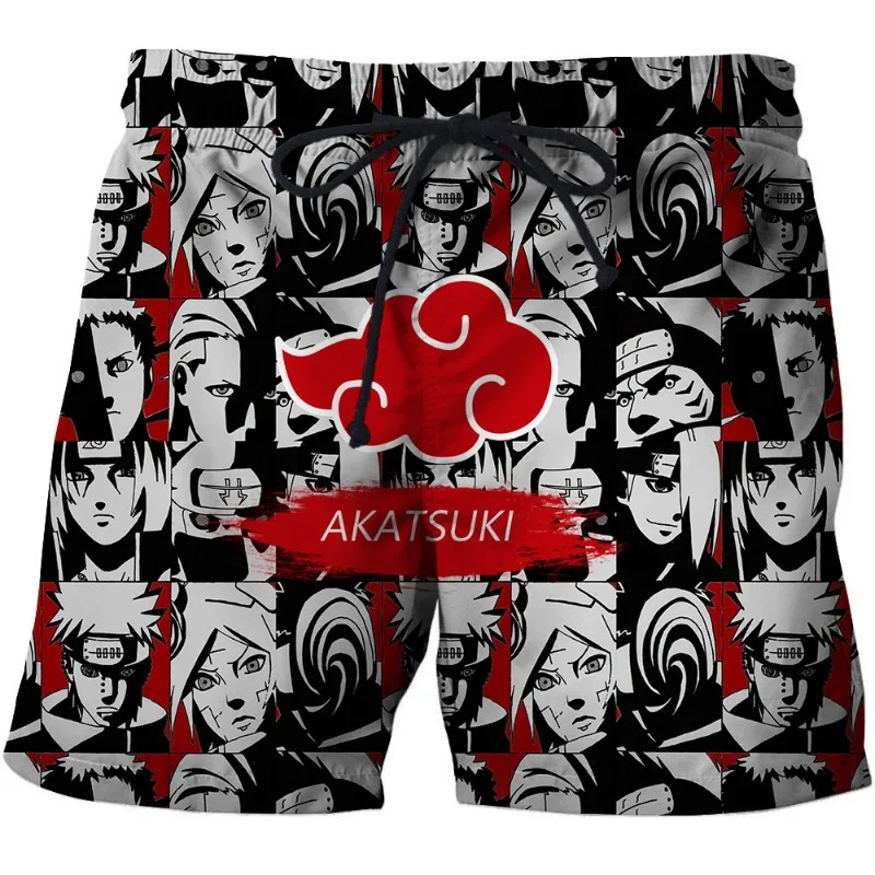 Anime Naruto Akatsuki Board Shorts for Man Summers Shorts Trunks Uchiha Itachi 3D Knee Breeches Red Cloud Cartoon Prints Pants