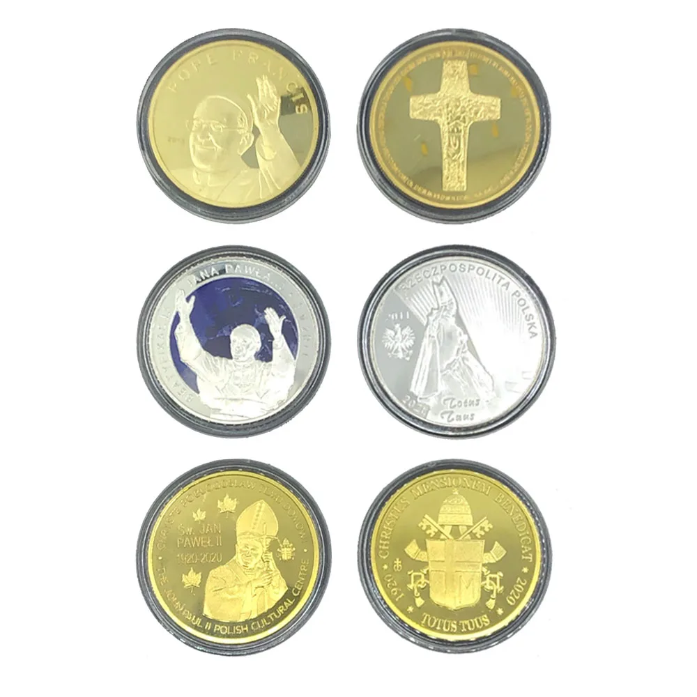 Beautiful Pope SW, Jan Pawel II, The John Paul II, Pope Francis Cross, 1920-2020 Gold Plated Coin for Selection and Gifts