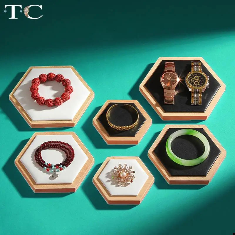 Bamboe en hout fluwelen zeshoekige sieraden display lade ring oorbellen ketting hanger armband opslag display lade