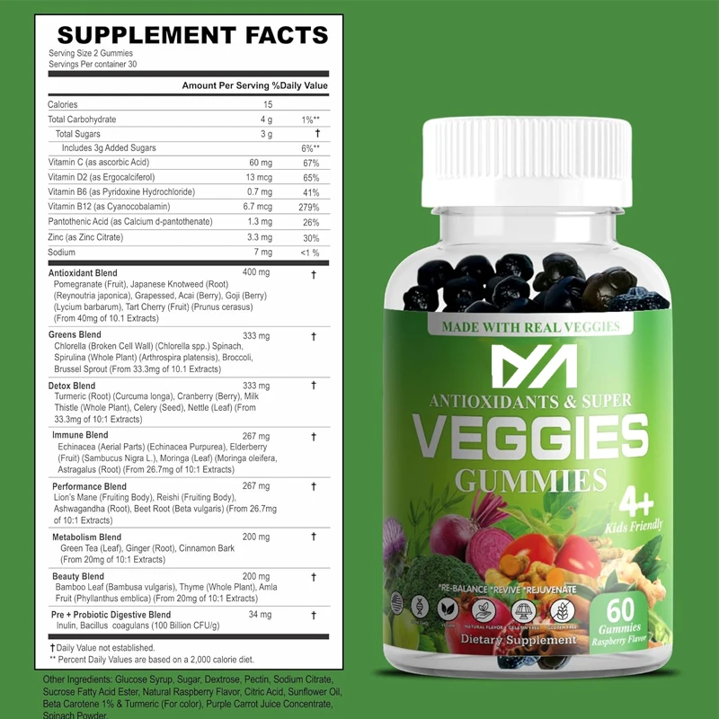 Using genuine super vegetable flavorful gummie supplements, 30 types of vegetables, herbs, fruits, and vegetable vitamins