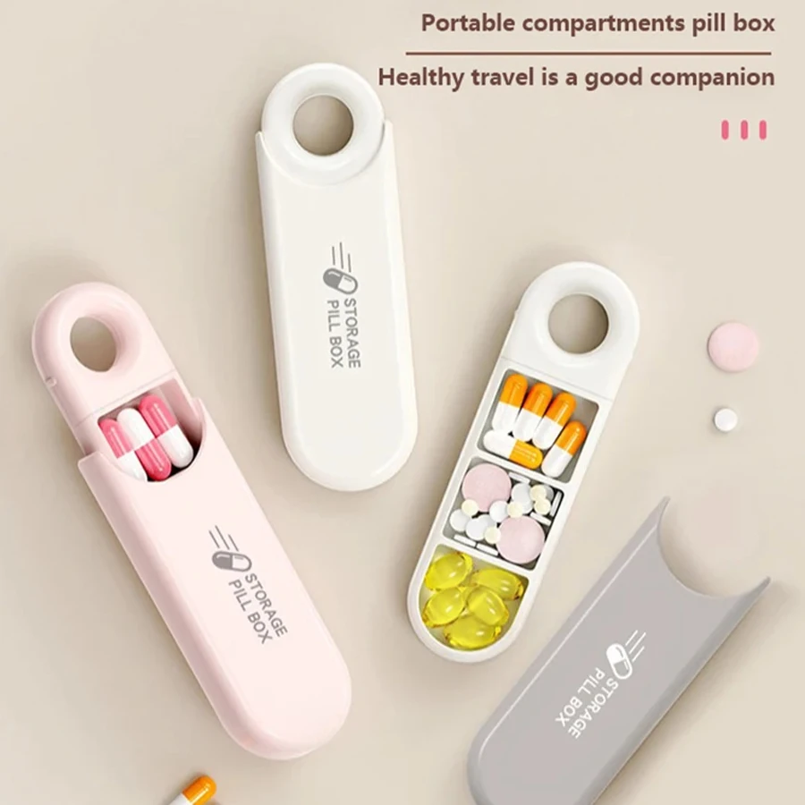 Portable Colorful 3 Spaces Medicine Case Health Care Container Case Pill Box Splitters Travel Pill Box Tiny Box Easy to Carry