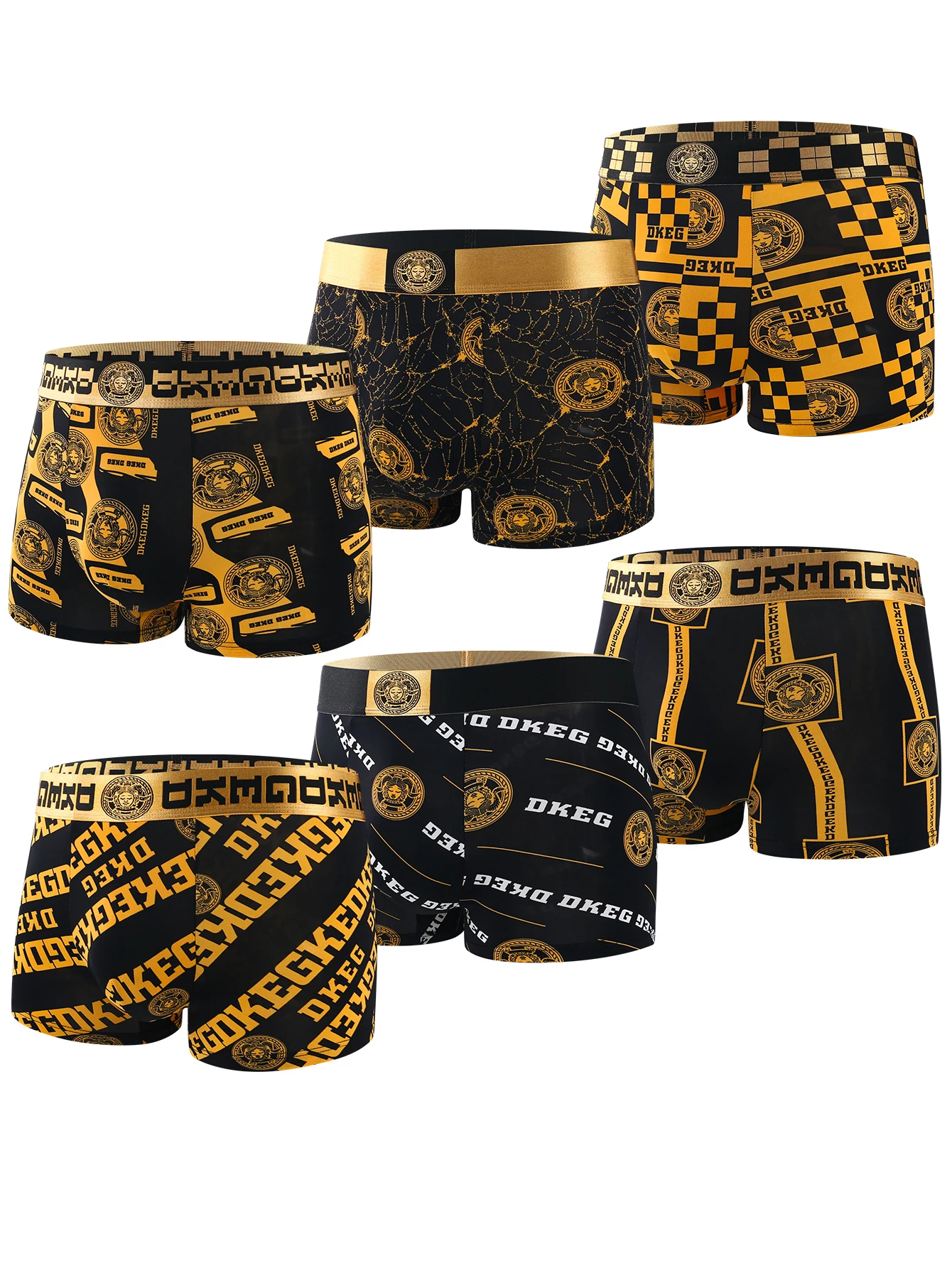 6 pairs of anti-bacterial boxer briefs for men\'s underpants youth gold chain printed with ice silk