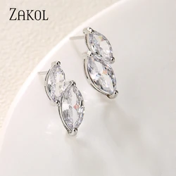 ZAKOL Simple Geometry Cubic Zirconia Eye Shape Stud Earrings CZ Crystal Party Jewelry for Women Girl EP1197