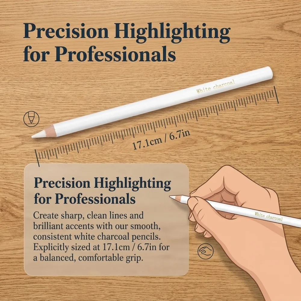 Art Supplies White Color White Charcoal Pencil Soft Wooden Sketch Pencil 6.7inch Hard Highlight Pen Drawing