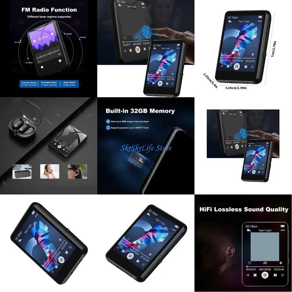 

E65E Thin M.p.3. Music Player with B.t. 5.3 32GB Extendable Memory Tall Quality Sound Reiteration