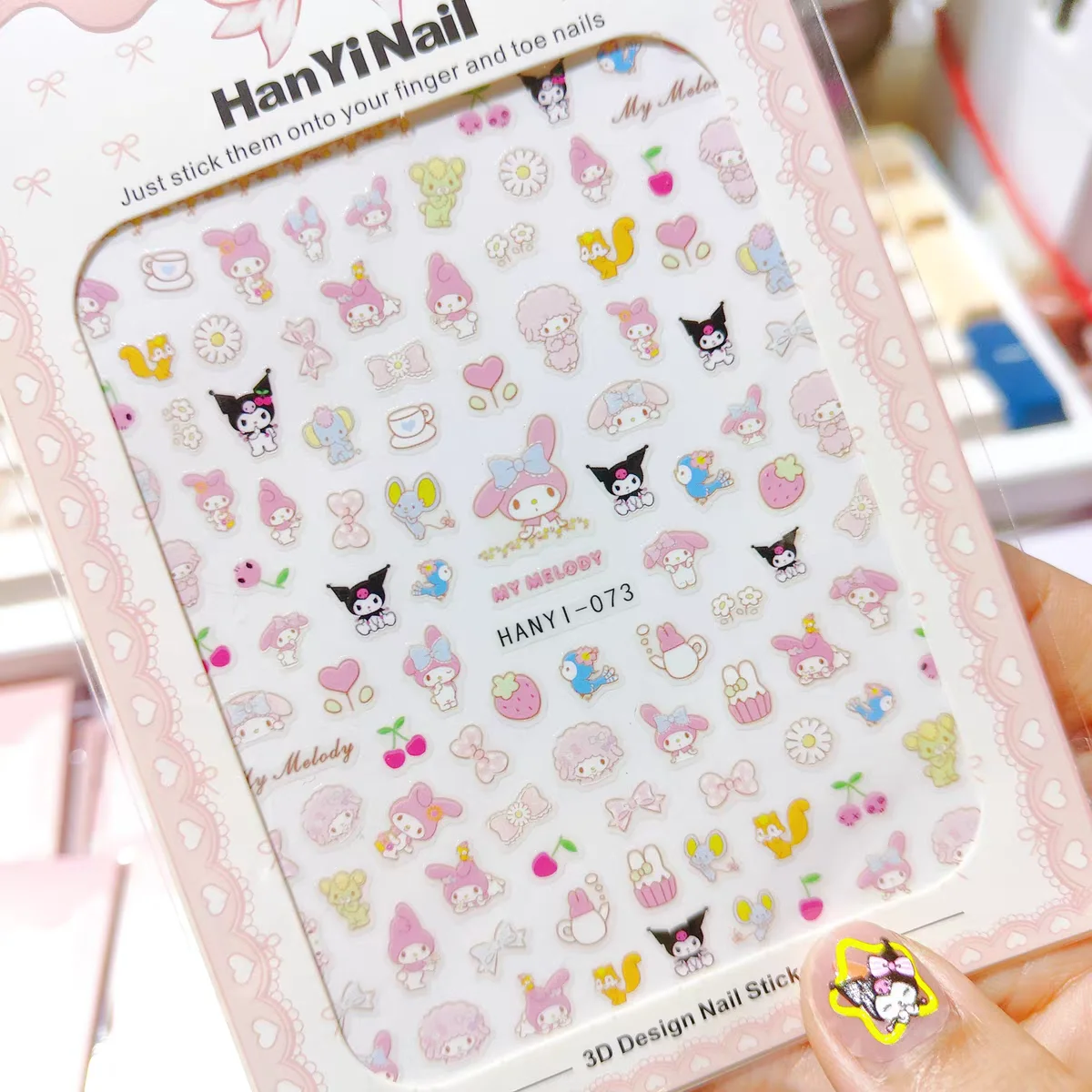 1 sheet Super cute Melody Bunny Gemini hellokitty Japanese Nail Art cartoon back adhesive nail sticker