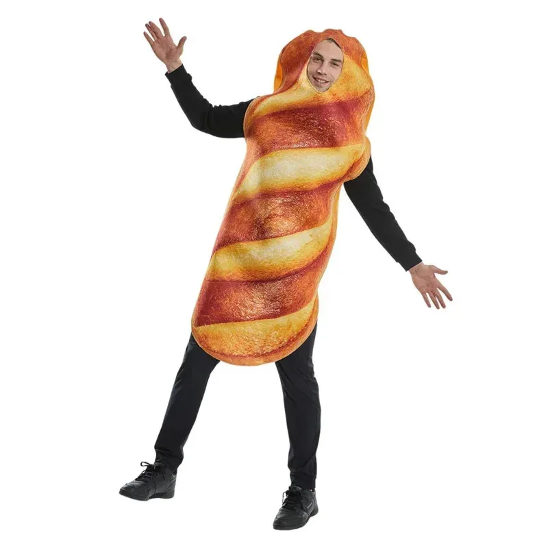 Mono de Cosplay Baguette de pan para adultos, túnica de comida Unisex, disfraz de fiesta de Carnaval de Navidad y Halloween, sad973