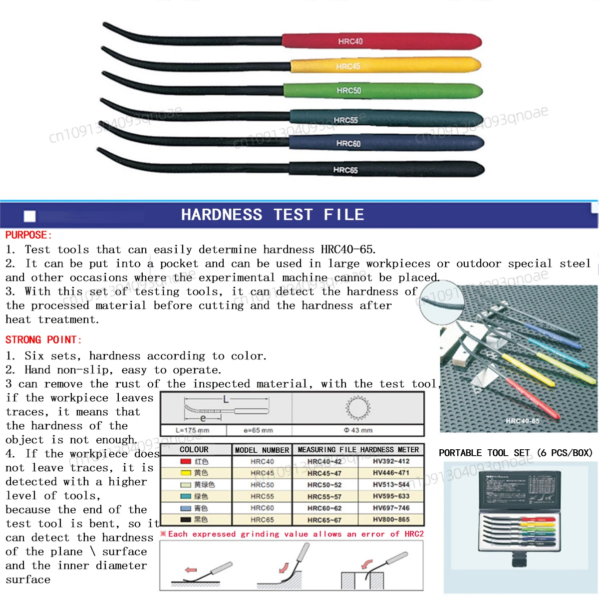 

1 Pcs Premium TSUBOSAN Handheld Metal Hardness Tester File - 6 Color-Coded Handles for Easy Portability
