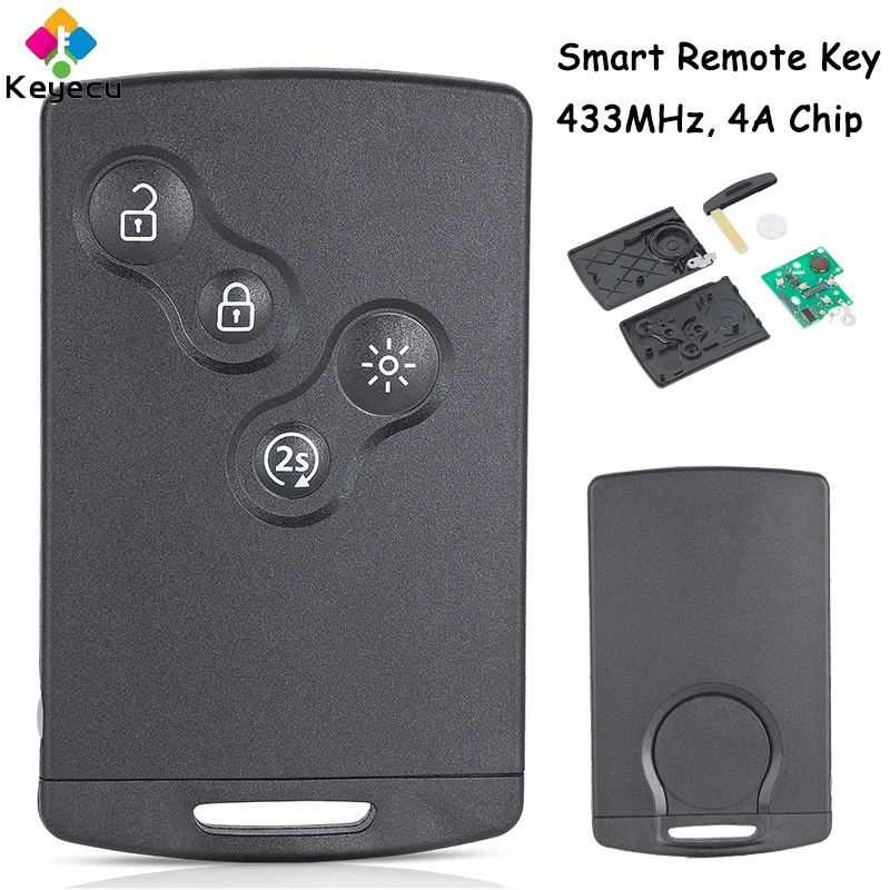 

KEYECU Keyless Go Smart Remote Control Автомобильный ключ с 4 кнопками 433 МГц 4A Chip Fob для Renault Clio IV Captur Kadjar 2009-2017