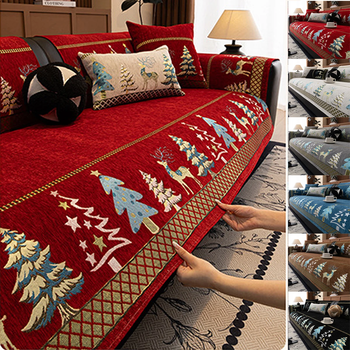 

1PC Christmas Tree Elk Decoration Sofa Cover Cloth Celebrating Cushion Four Seasons Universal Sofa Towel Cover Navidad 2026 NEW
