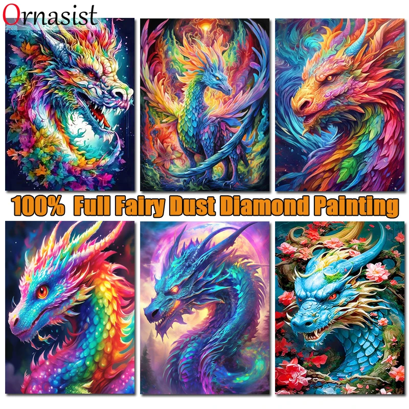 Animal Crystal Diamond Painting Cross Stitch Dragon 2024 New Fairy Dust Drill Diamond Mosaic Rhinestones Picture Home Decor Gift