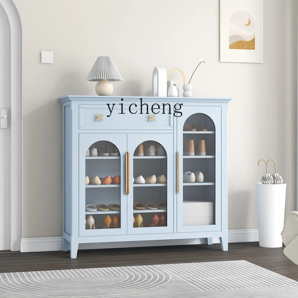 B2 Simple Blue Dust-proof Shoe Cabinet, Three Doors And Two Doors, Large-capacity Household Door Entrance, Living Room Side
