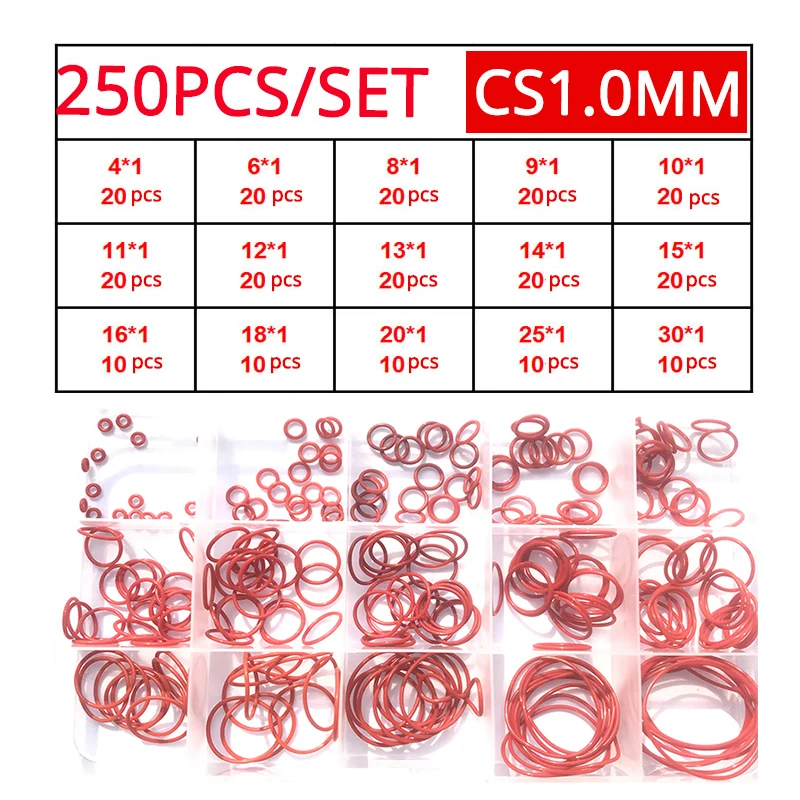Red Silicone O Rings 250-100Pcs O-Rings Red Silicone VMQ Seal Sealing O-Rings Silicon Washer Rubber O-Ring Assortment Kit Set image 3