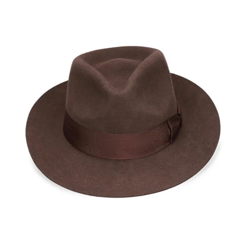 Premium Wool Felt Indiana Jones Fedora Hat for Men Grosgrain Band Crushable Outback Hat Cowboy Fedora Large Size