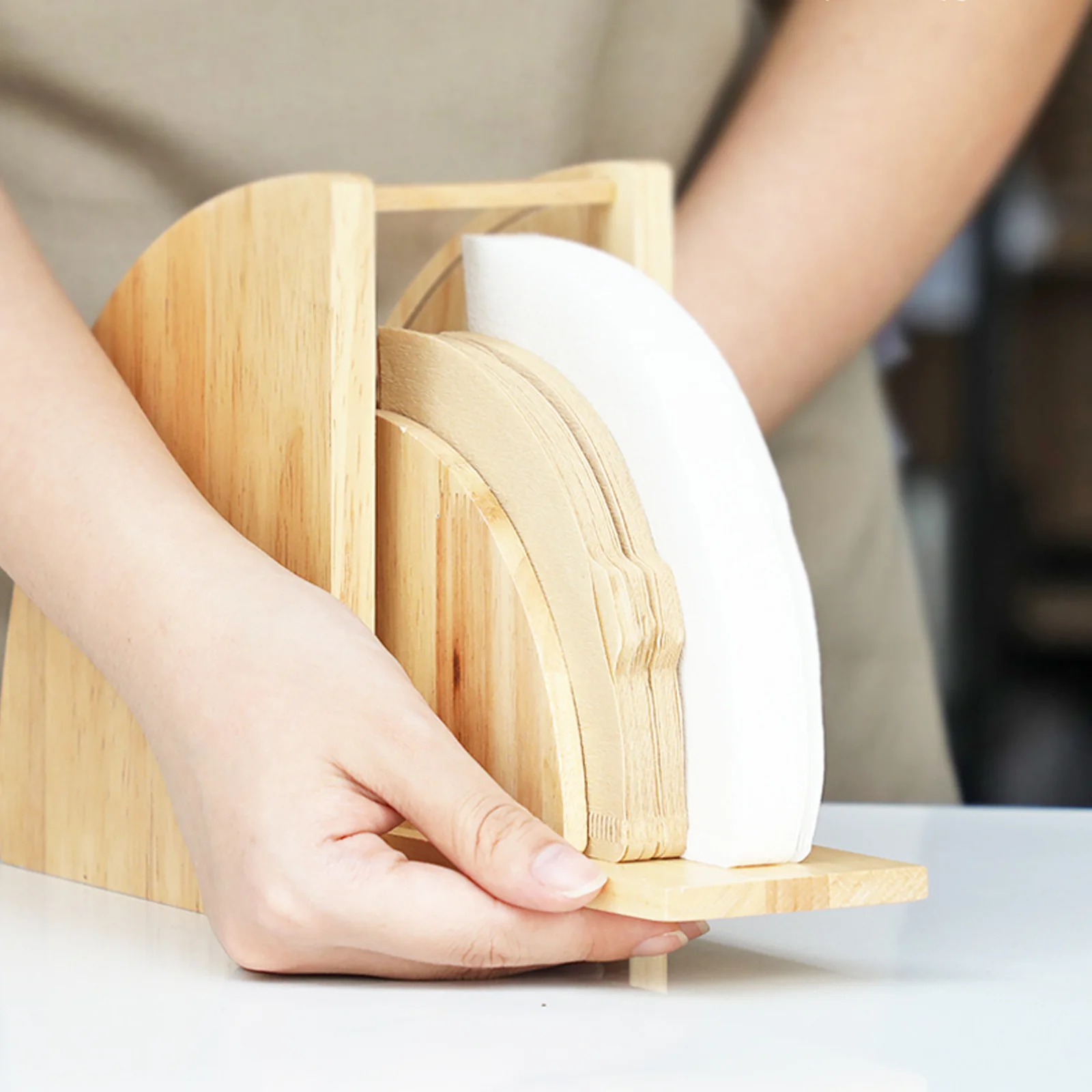 

1Pcs Wooden Sector Coffee Filter Paper Holder Dustproof Dispenser Organizer Box for Home Kitchen Office Storage
