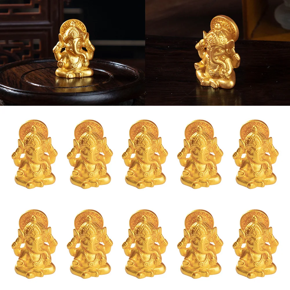 10 pçs senhor dourado ganesha elefante deus estatueta resina escultura de buda hindu ganesh casa decoração do jardim estátuas de arte religiosa