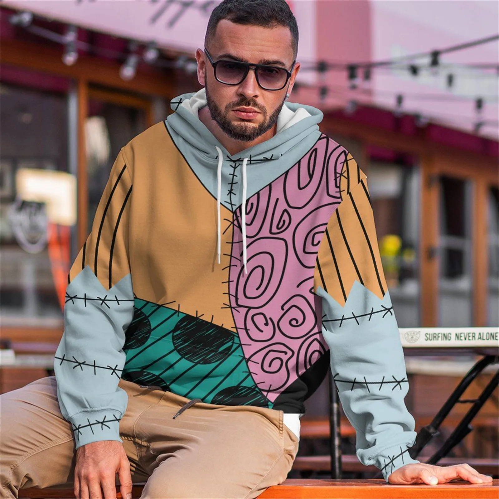 HX-Hoodies de emenda coloridos masculinos e femininos, casacos com zíper, roupas impressas em 3D, moda casual, Dropshipping